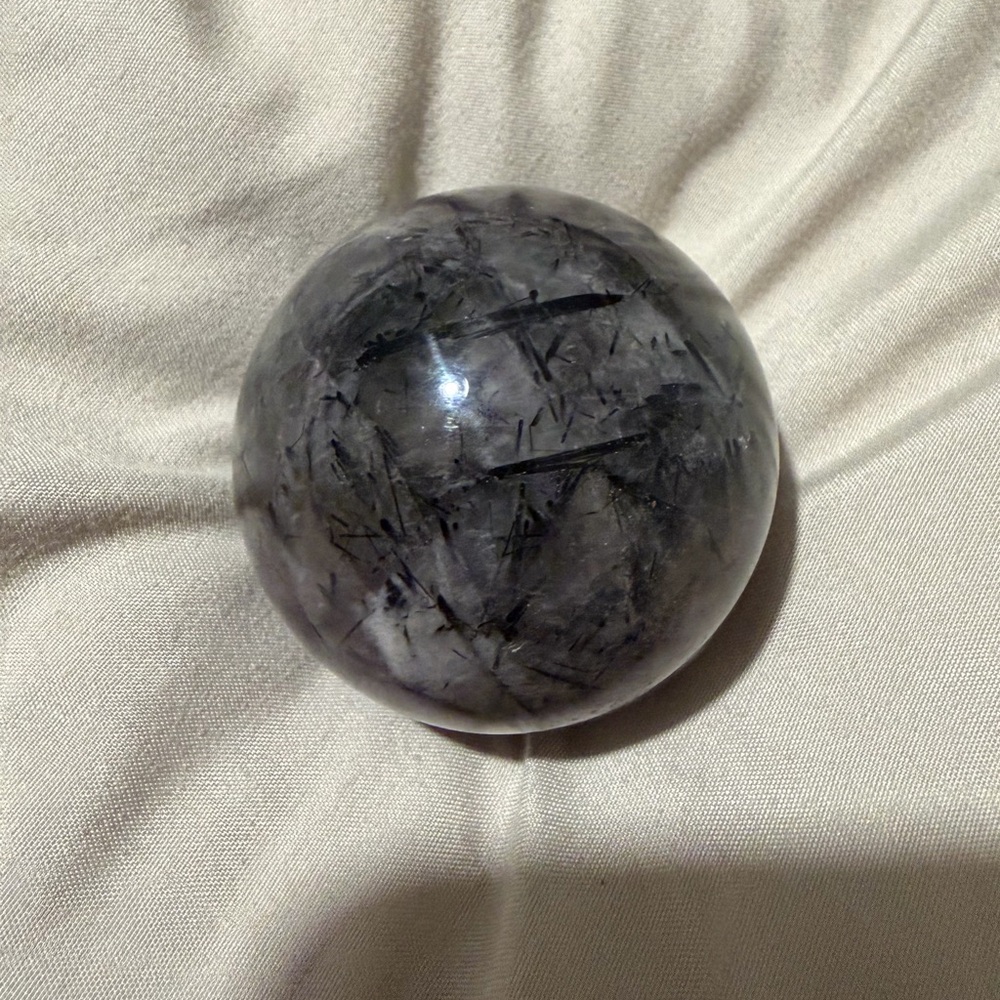 Black Tourmaline Rutilated Quartz Sphere
